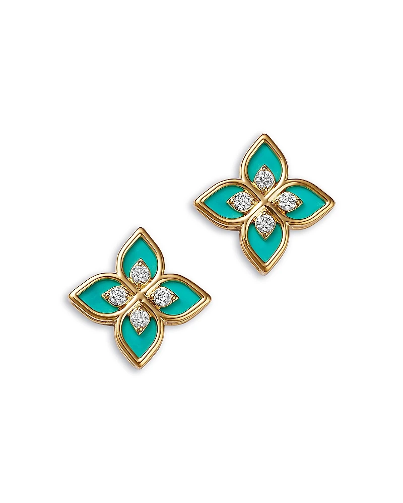 Roberto Coin 18K Yellow Gold Diamond Ceramic Venetian Princess Stud Earrings