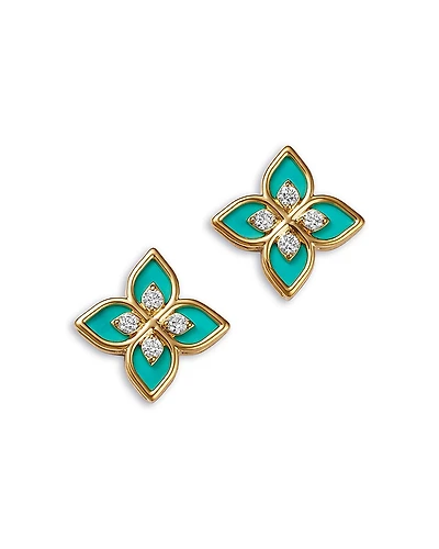 Roberto Coin 18K Yellow Gold Diamond Ceramic Venetian Princess Stud Earrings