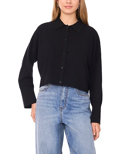 1.state Collared Button Down Cropped Sweater