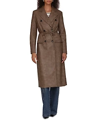 Avec Les Filles Faux-Ever Leather Belted Trench Coat