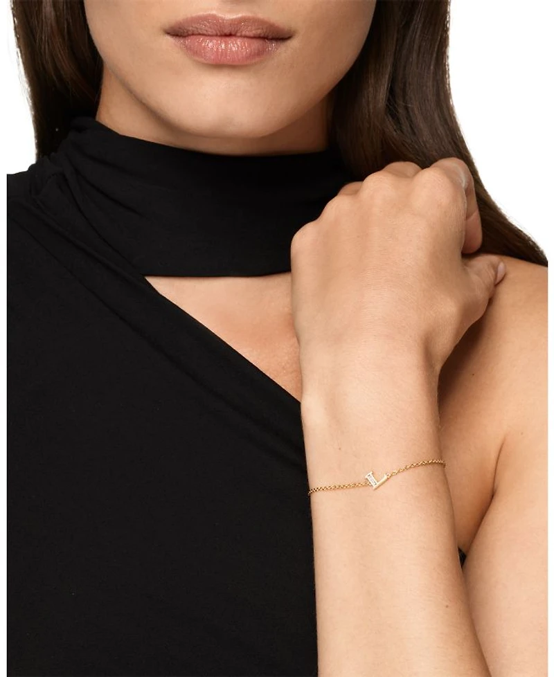 Petite Pavé Initial Chain Bracelet 18K Yellow Gold with Diamond