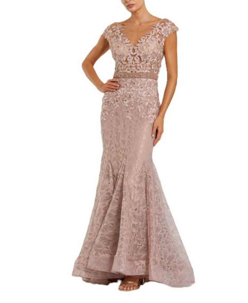 High Neck Shoulder Flower Detail Mermaid Gown