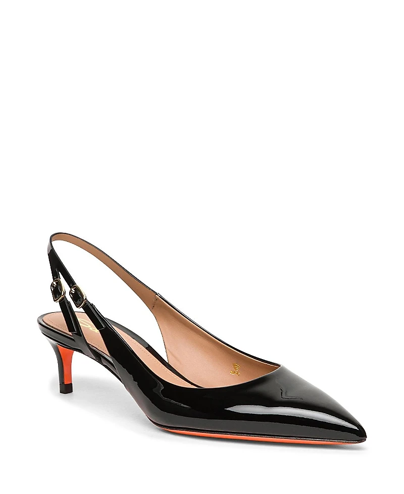 Santoni Women's Patent Leather Mid-Heel Slingback