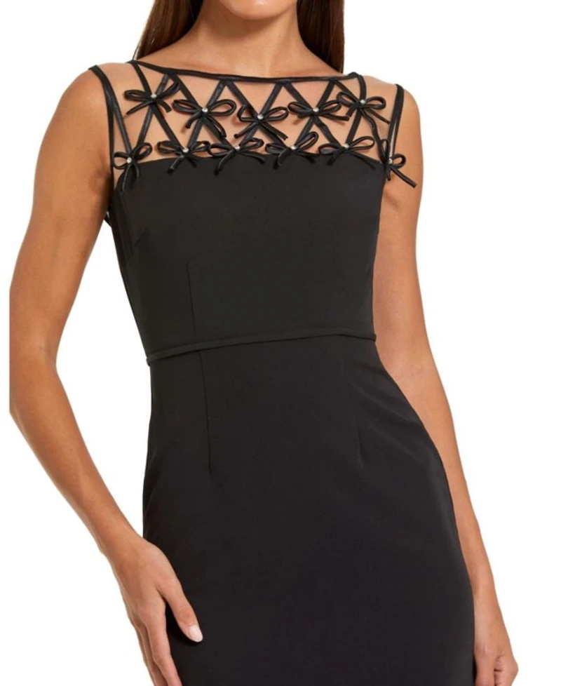 Sleeveless Crepe Gown with Embellished Bows