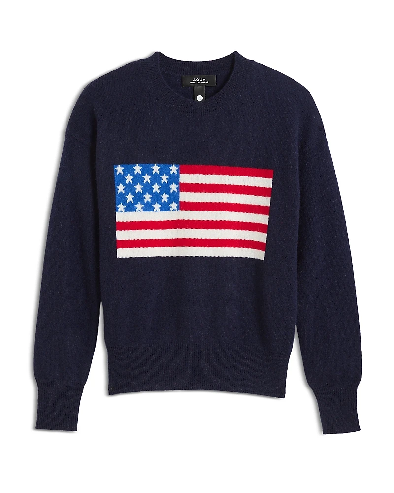 Aqua Girls' Knitted Crewneck Pullover Intarsia Pattern Cashmere Sweater, Big Kid - Exclusive