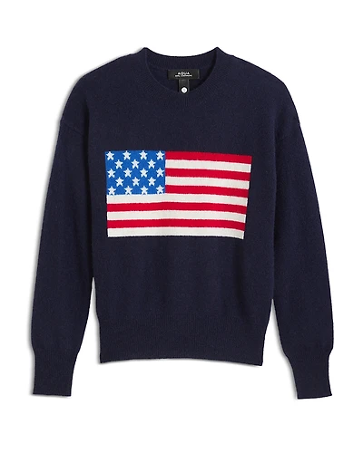 Aqua Girls' Knitted Crewneck Pullover Intarsia Pattern Cashmere Sweater, Big Kid - Exclusive