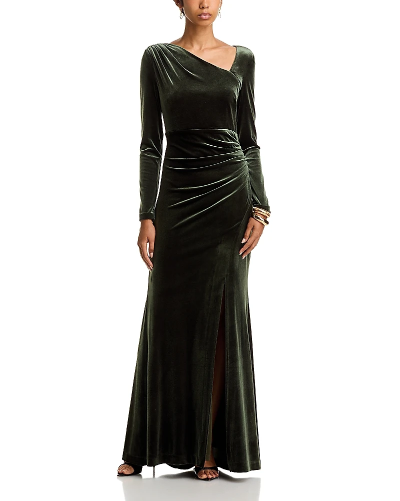 Eliza J Long Sleeve Asymmetrical Neck Gown