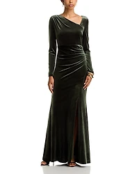 Eliza J Long Sleeve Asymmetrical Neck Gown