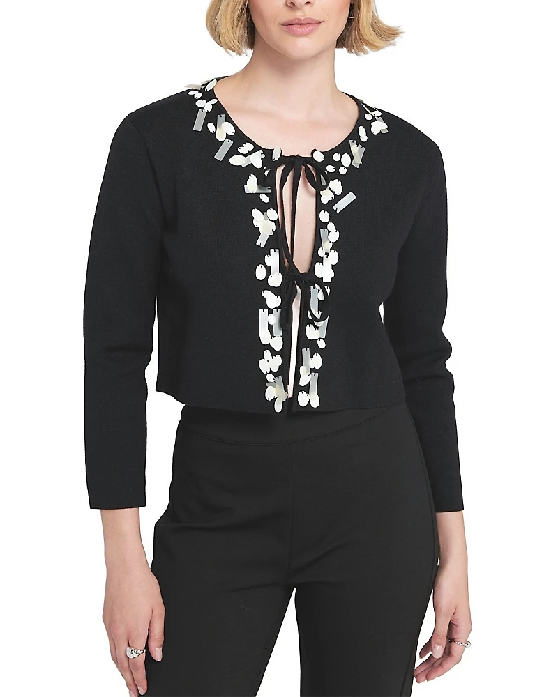 Elle Collection Sequin Tie Front Cardigan