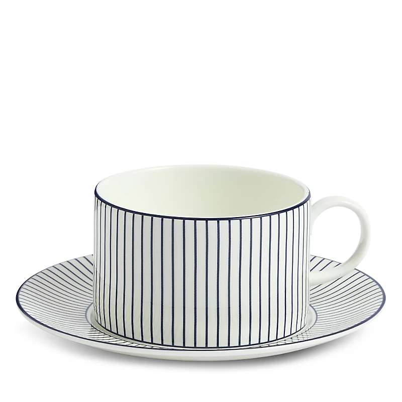 Wedgwood Gio 7.4 oz. Teacup & Saucer Set, Pinstripe White