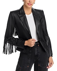 L'Agence Vashti Leather Fringe Trim Blazer
