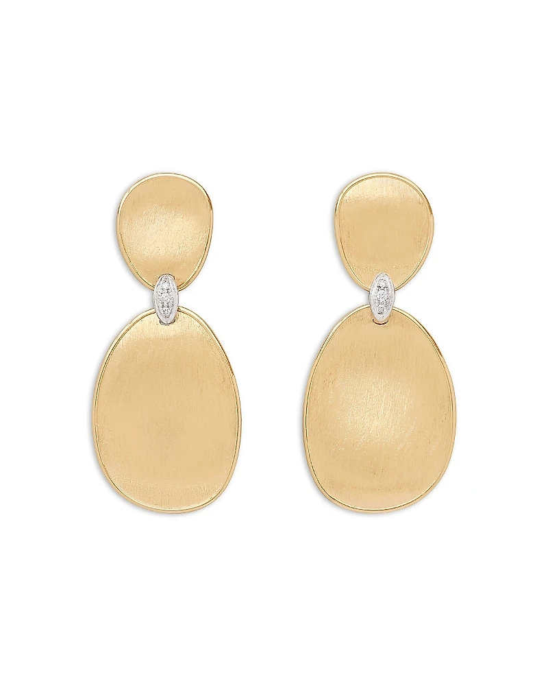 Marco Bicego 18K White & Yellow Gold Lunaria Diamond Textured Disc Double Drop Earrings