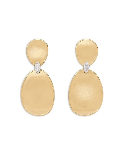 Marco Bicego 18K White & Yellow Gold Lunaria Diamond Textured Disc Double Drop Earrings