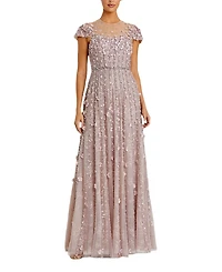 Mac Duggal Embellished Lace Cap Sleeve Illusion Neck Gown
