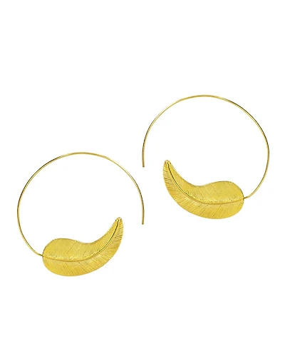 Ottoman Hands Gold Feather Pull Through Hoop Earrings