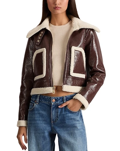 Alice and Olivia Isaiah Faux Shearling Aviator Jacket