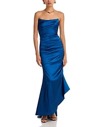 Aqua Long Ruched Taffeta Gown - Exclusive