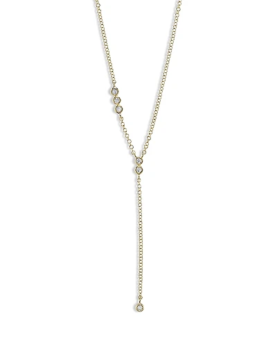 Moon & Meadow 14K Yellow Gold Diamond Bezel Lariat Necklace, 18