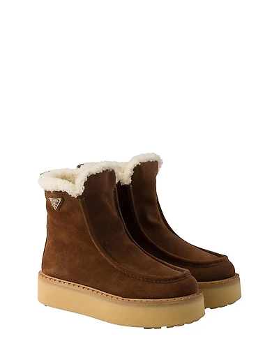 Prada Women's Suede and Shearling Booties