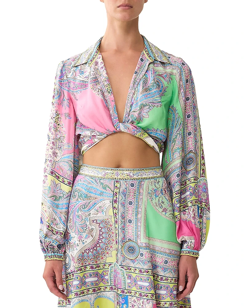 Camilla Cropped Wrap Silk Shirt
