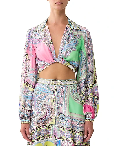 Camilla Cropped Wrap Silk Shirt