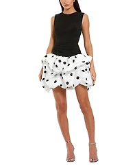 Mac Duggal Sleeveless Crepe Mini Dress With Polka Dot Skirt