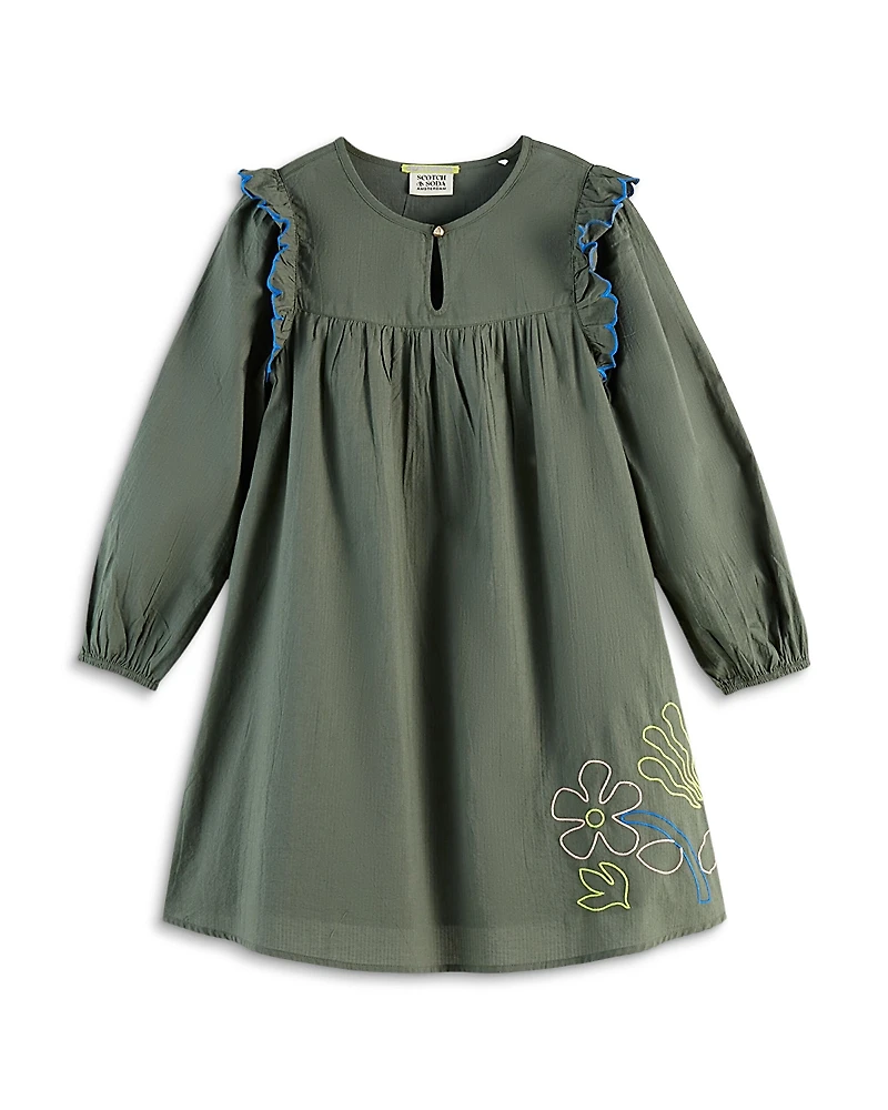 Scotch & Soda Girls' Seersucker Embroidered Dress - Little Kid, Big Kid