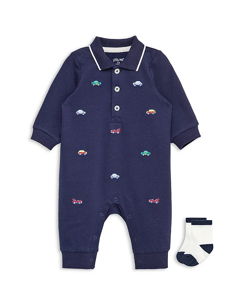 Little Me Boys' Cars Coverall & Socks Set - Baby