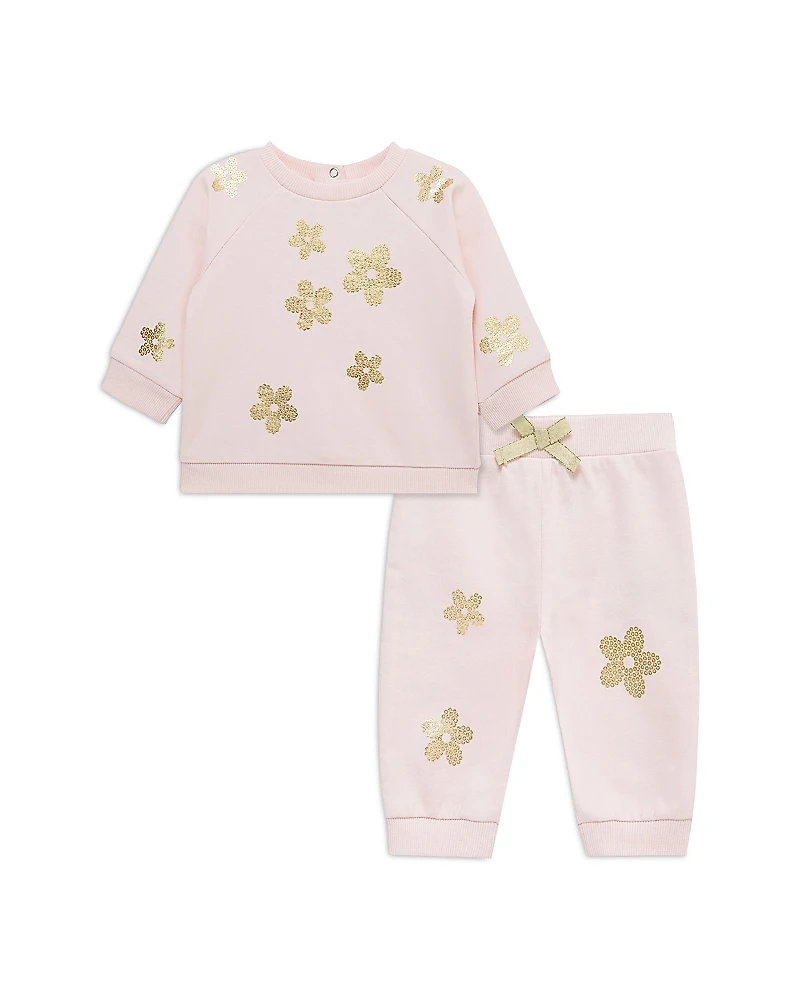 Little Me Girls' Floral Shine Active Sweatshirt & Pants Set - Baby