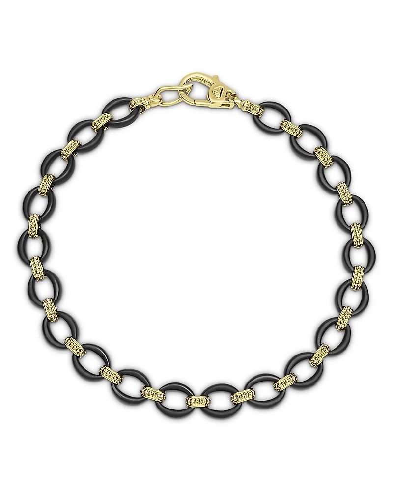 Lagos 18K Yellow Gold Matte Black Ceramic Oval Link Bracelet