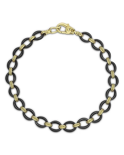 Lagos 18K Yellow Gold Matte Black Ceramic Oval Link Bracelet