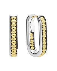 Lagos 18K Yellow Gold & Sterling Silver Signature Caviar Diamond Oval Hoop Earrings