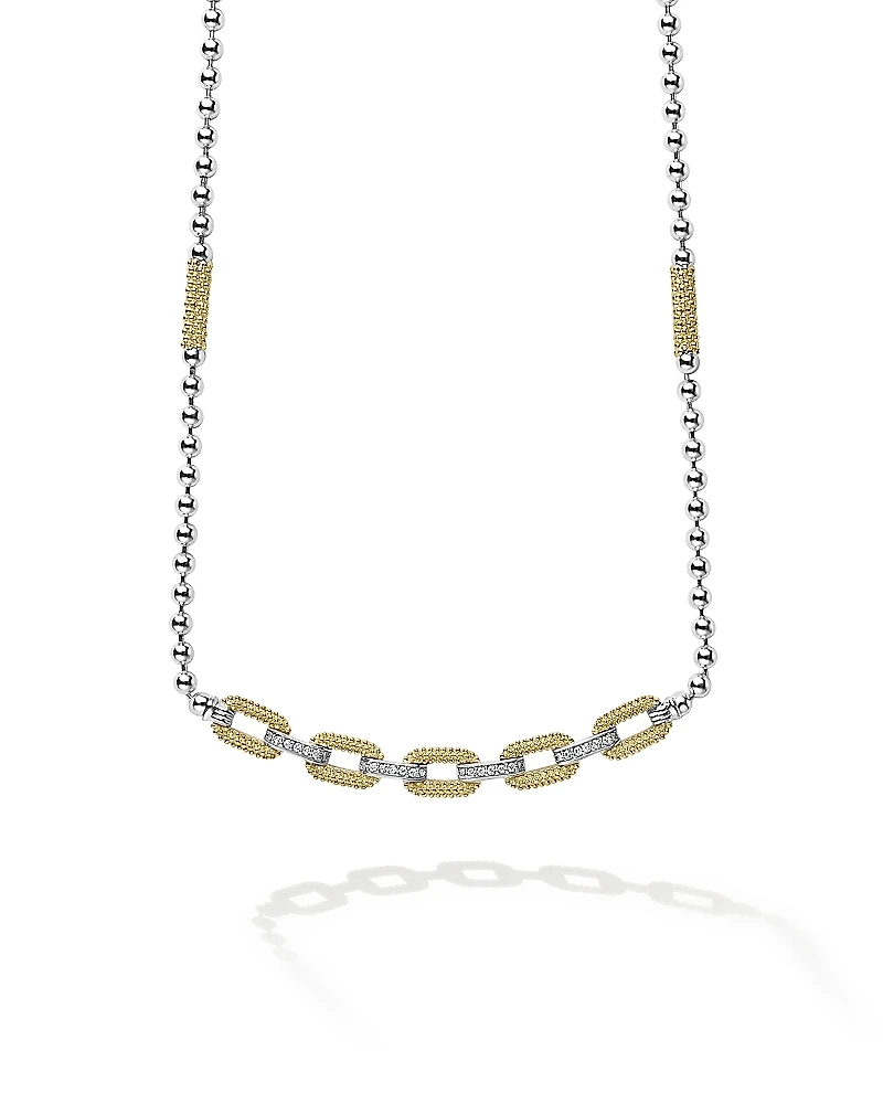 Lagos 18K Yellow Gold & Sterling Silver Caviar Lux Diamond Chain Link Collar Necklace, 16-18 - Exclusive