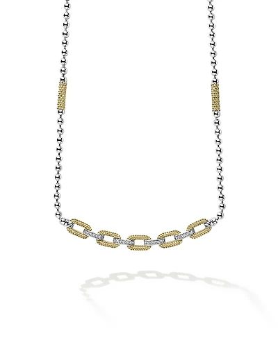 Lagos 18K Yellow Gold & Sterling Silver Caviar Lux Diamond Chain Link Collar Necklace, 16-18 - Exclusive
