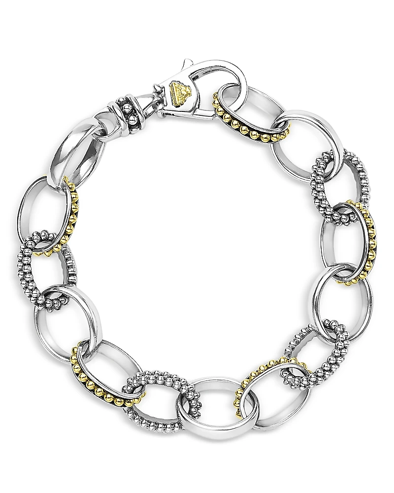 Lagos 18K Yellow Gold & Sterling Silver Signature Caviar Bead Link Bracelet