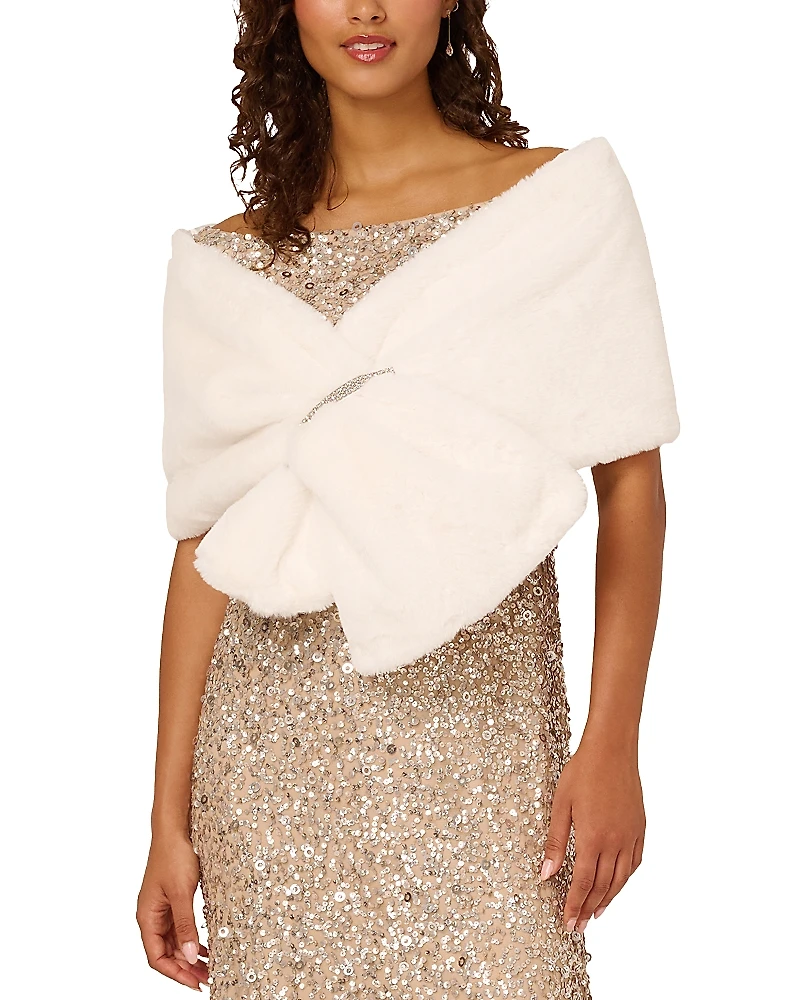 Adrianna Papell Faux Fur Shawl with Crystal Trim