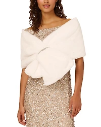 Adrianna Papell Faux Fur Shawl with Crystal Trim