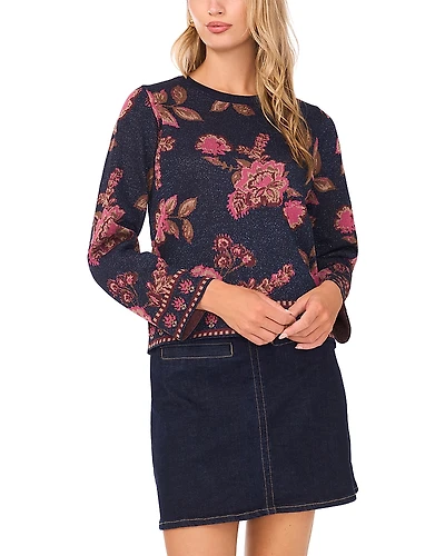 Vince Camuto Floral Jacquard Long Sleeve Crewneck Sweater