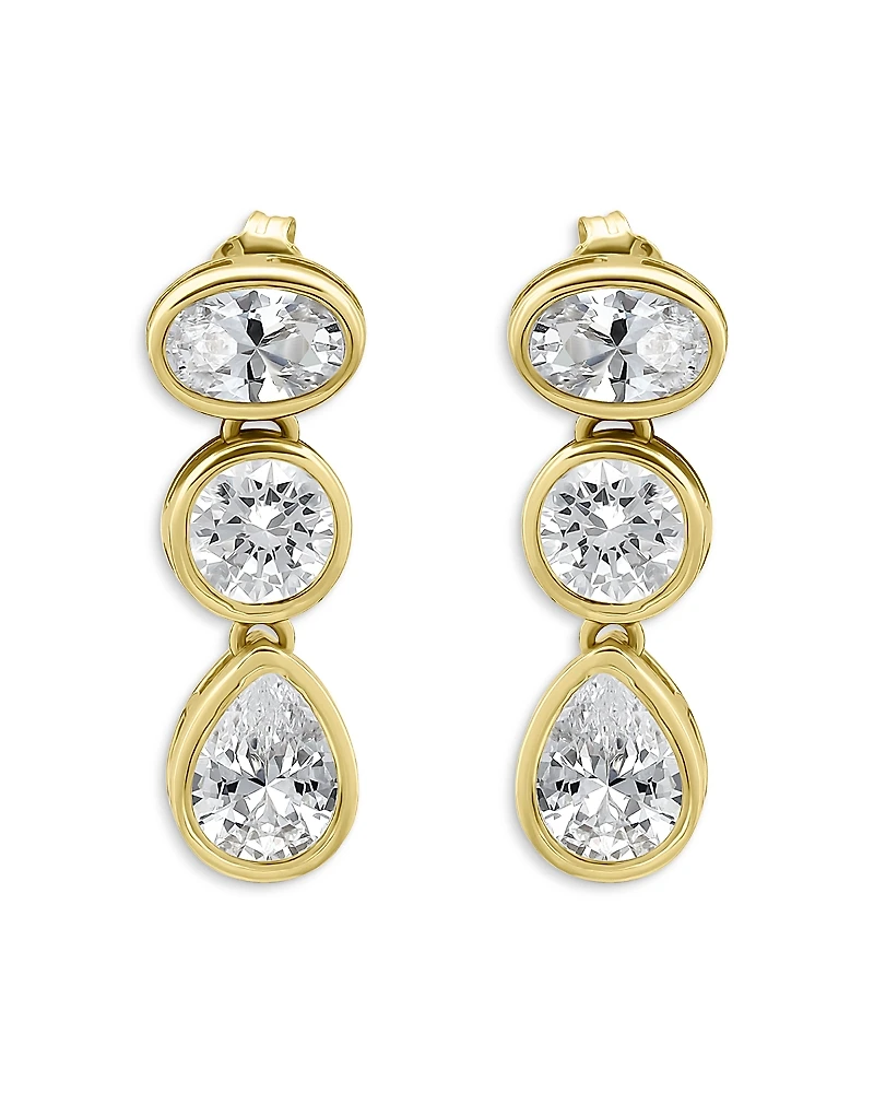 Aqua 18K Gold Over Sterling Silver Bezel Set Cubic Zirconia Drop Earrings - Exclusive
