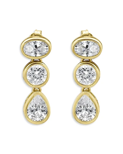 Aqua 18K Gold Over Sterling Silver Bezel Set Cubic Zirconia Drop Earrings - Exclusive
