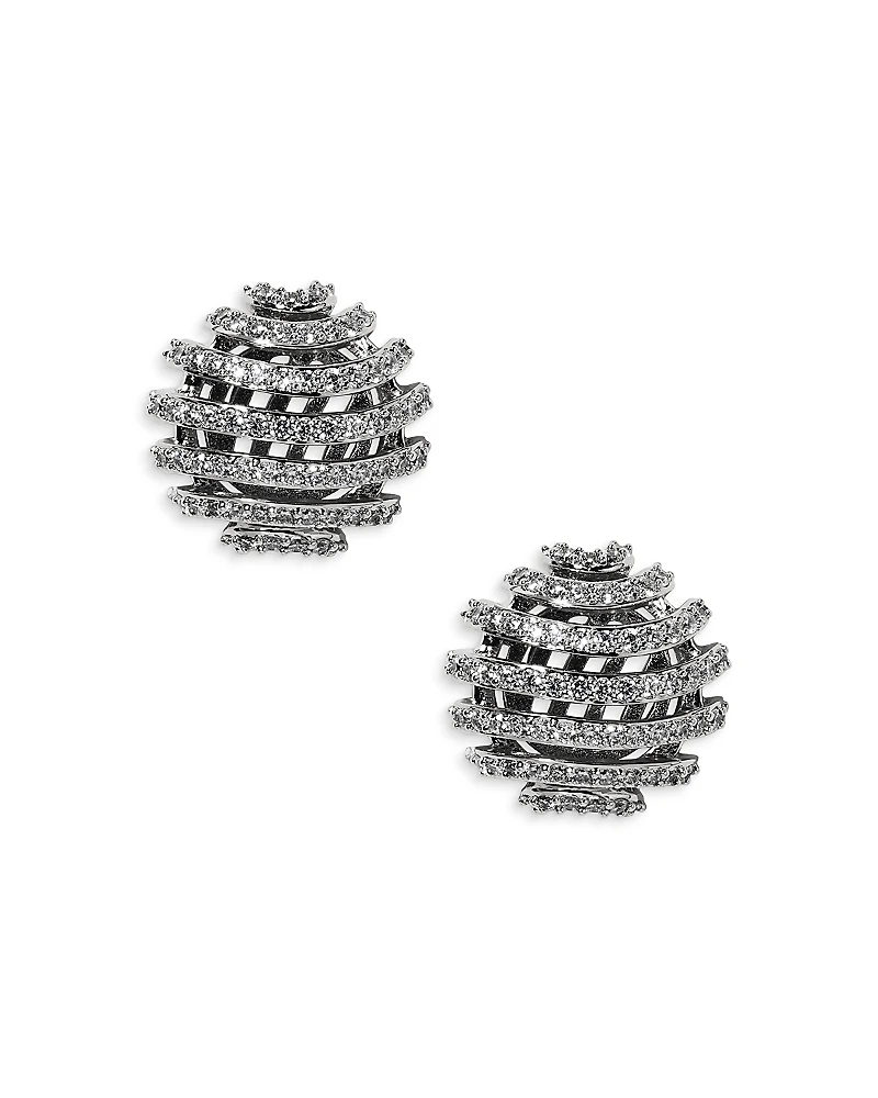 Nadri Pisa Open Pave Rhodium Plated Stud Earrings, 0.6 diameter