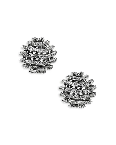 Nadri Pisa Open Pave Rhodium Plated Stud Earrings, 0.6 diameter