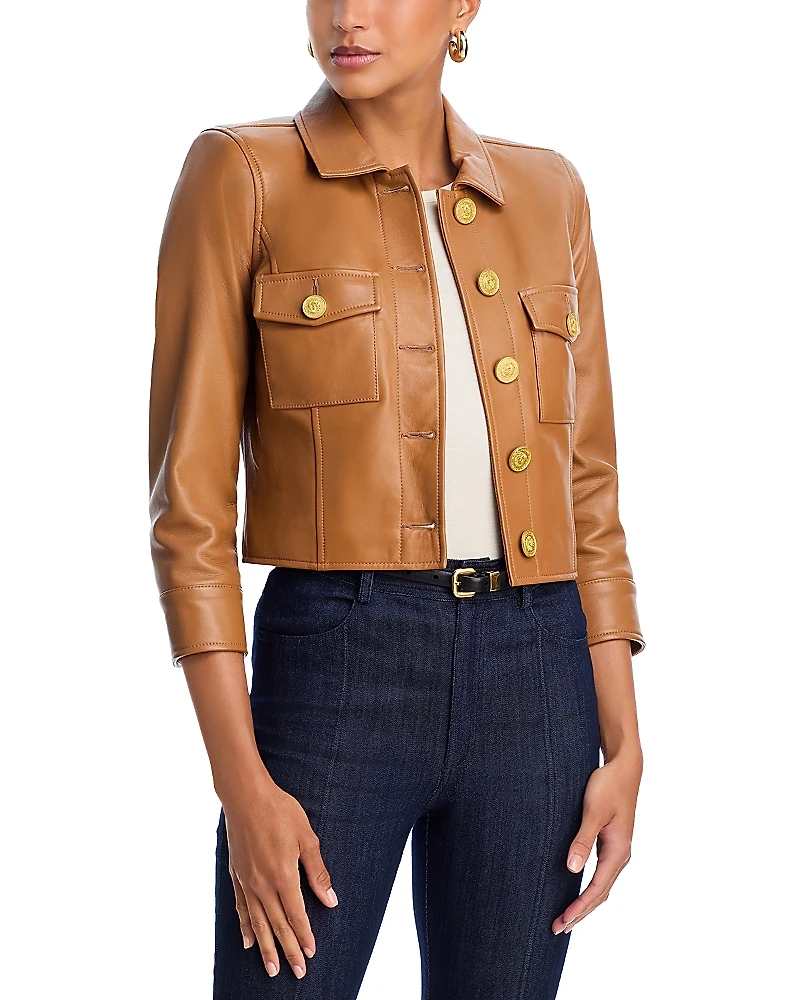 L'Agence Kumi Cropped Leather Jacket