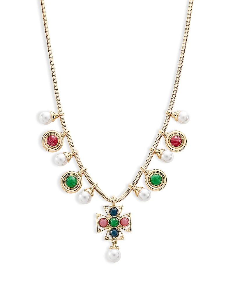 Aqua Mixed Stone Cross Necklace, 15 - Exclusive