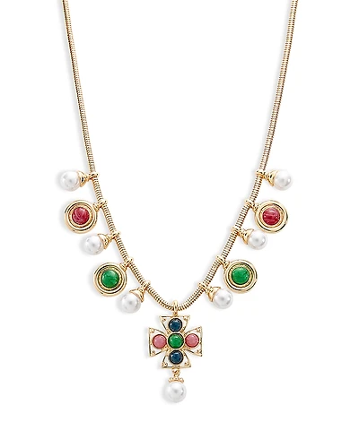 Aqua Mixed Stone Cross Necklace, 15 - Exclusive