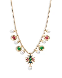 Aqua Mixed Stone Cross Necklace, 15 - Exclusive