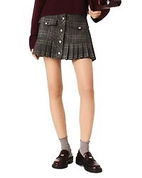 Maje Short Pleated Checked Skirt
