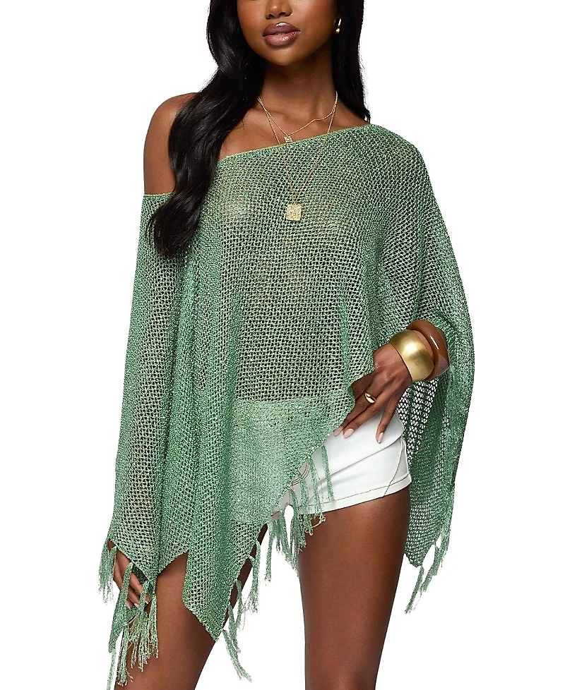 Edikted Sequin Fringe Knit Poncho
