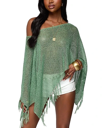 Edikted Sequin Fringe Knit Poncho