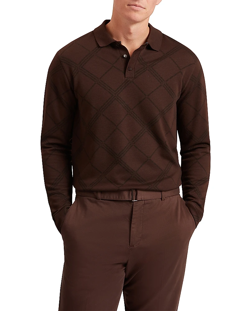 Ted Baker Havel Long Sleeve Argyle Jacquard Cotton Polo
